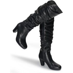 Women's Black Knee High Boots Side Zip closure Chunky Heels Fall Winter Booties